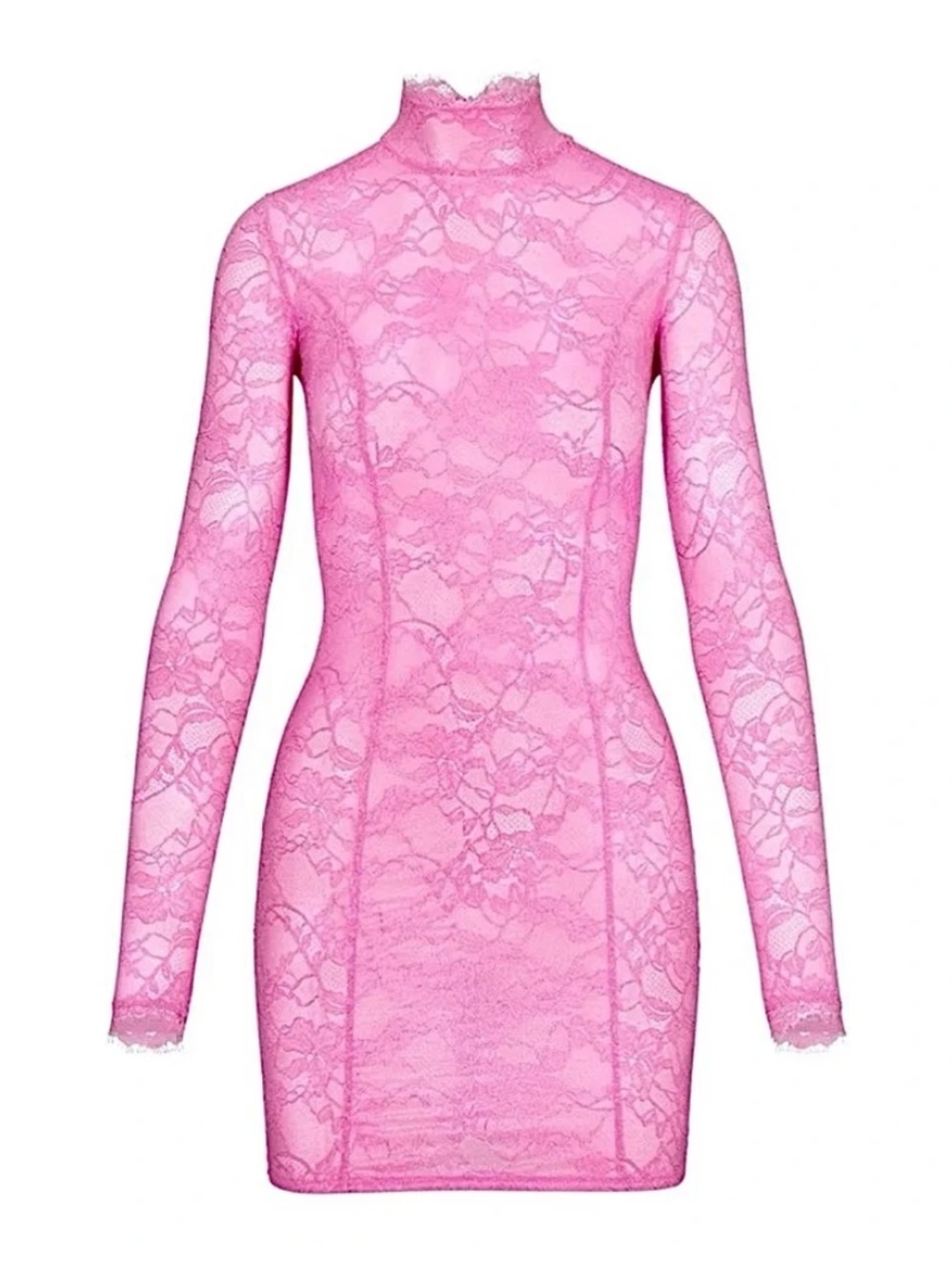 SKIMS Pink Lace High-Neck Bodycon Mini Dress